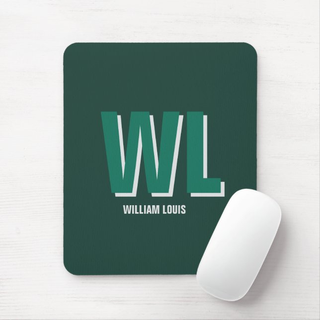 Minimalist Emerald Green Personalised Monogram  Mouse Pad (With Mouse)