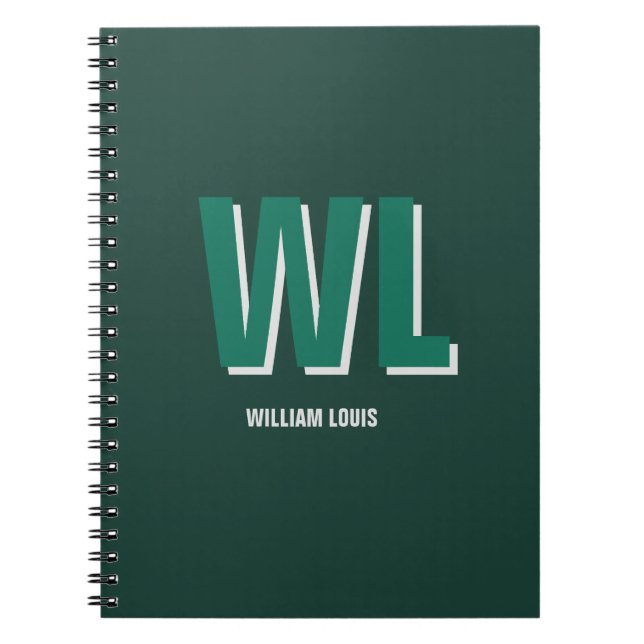 Minimalist Emerald Green Personalised Monogram  Notebook (Front)