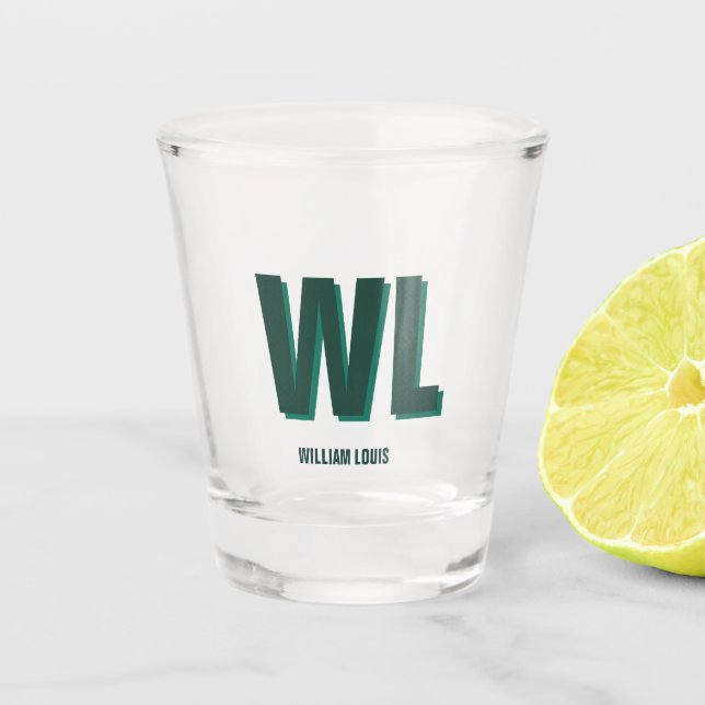 Minimalist Emerald Green Personalised Monogram  Shot Glass (Front)