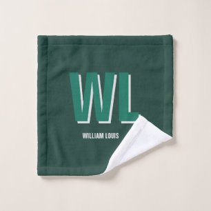 Minimalist Emerald Green Personalised Monogram Wash Cloth