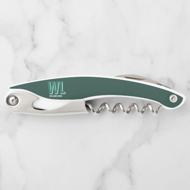 Minimalist Emerald Green Personalized Monogram  Corkscrew (Front)