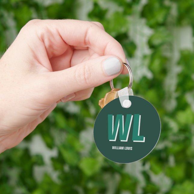 Minimalist Emerald Green Personalized Monogram  Key Ring (Hand)