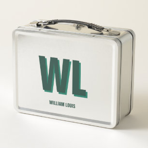 Minimalist Emerald Green Personalized Monogram  Metal Lunch Box