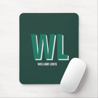 Minimalist Emerald Green Personalized Monogram  Mouse Pad
