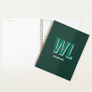 Minimalist Emerald Green Personalized Monogram  Planner