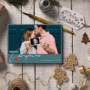 Minimalist Emerald Green Photo Christmas  Holiday Card