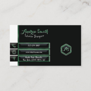 Minimalist Emerald Green Script Artistic Monogram  Business Card