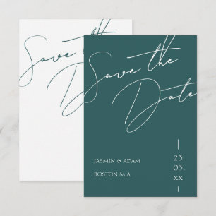 Minimalist Emerald Green Script Typography Wedding Save The Date