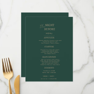 Minimalist Emerald Green the Night Before Wedding  Menu