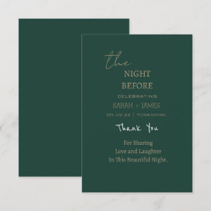 Minimalist Emerald Green the Night Before Wedding Thank You Card