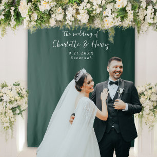 Minimalist Emerald Green Wedding Photo Backdrop Tapestry