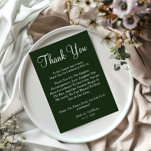 Minimalist Emerald green wedding thank you card