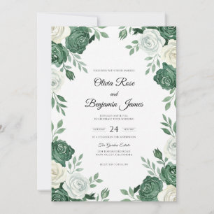Minimalist Emerald Peony Wedding Invitation