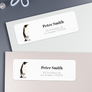 Minimalist Emperor Penguin and baby return address Label
