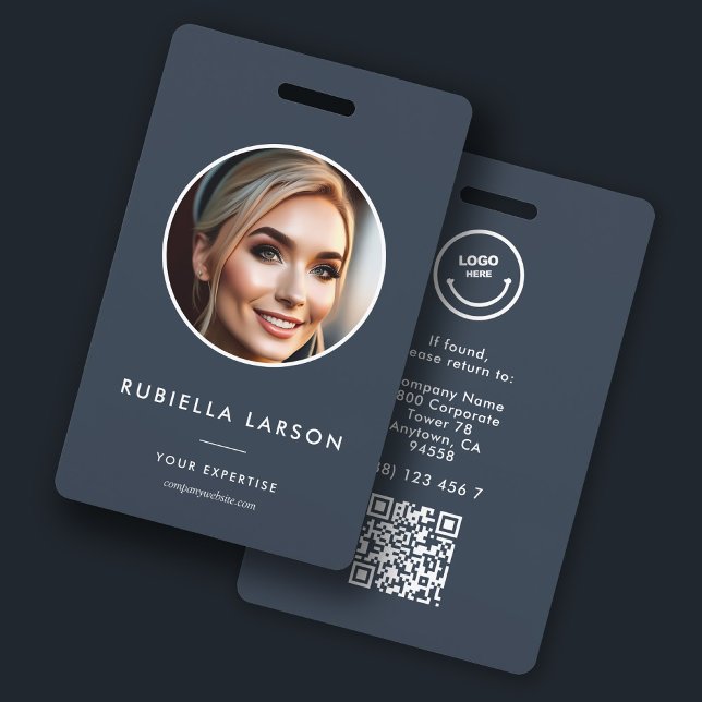 Minimalist Employee Name ID Card Round Photo QR Badge (Creator Uploaded)