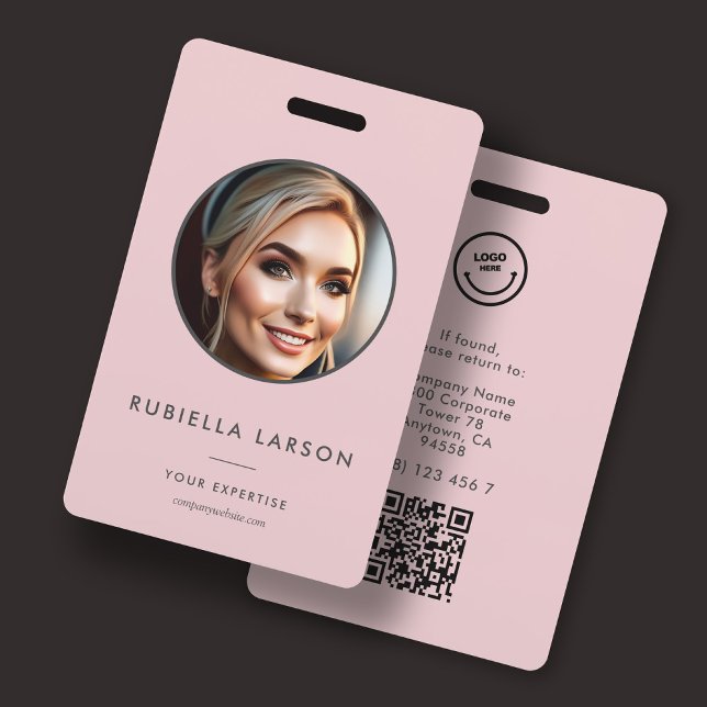 Minimalist Employee Name ID Card Round Photo QR ID Badge (Creator Uploaded)