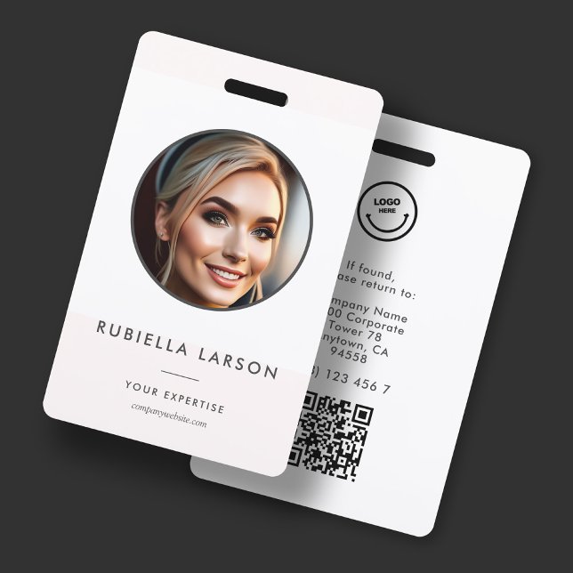 Minimalist Employee Name ID Card Round Photo QR ID Badge (Creator Uploaded)