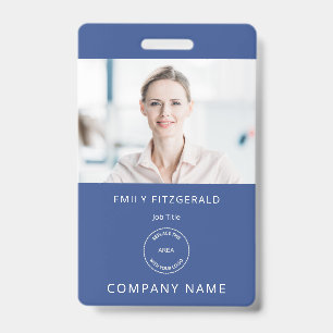 Minimalist Employee Photo ID Name Logo Blue Badge