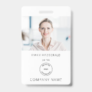 Minimalist Employee Photo ID Name Logo White Badge