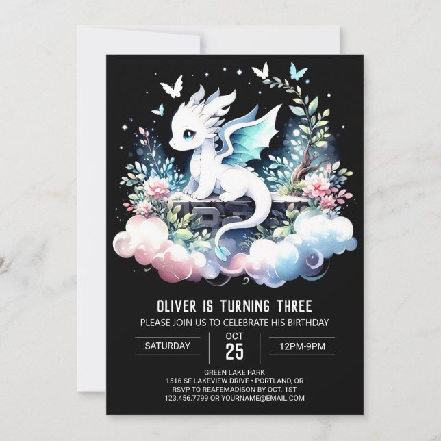 Minimalist Enchanted Dragon Birthday Invitation (Front)