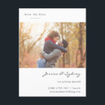 Minimalist Engaged Couple Photo Save The Date Postcard<br><div class="desc">This beautiful save the date postcard features your photo,  a minimalist composition,  and stylish typography in black and white.</div>