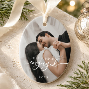 Minimalist Engaged Photo Christmas Ceramic Ornament