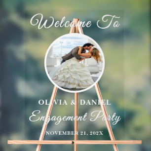 Minimalist Engagement Party Round Photo Welcome Acrylic Sign