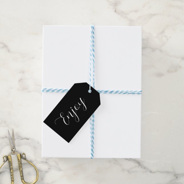 Minimalist ENJOY Black Gift Tag (With Twine)