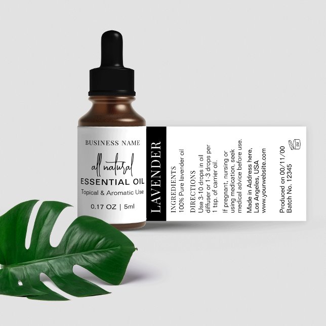 Minimalist Essential Oil Dropper Bottle Wrapper Return Address Label (Minimalist black and white essential oil dropper bottle label design)