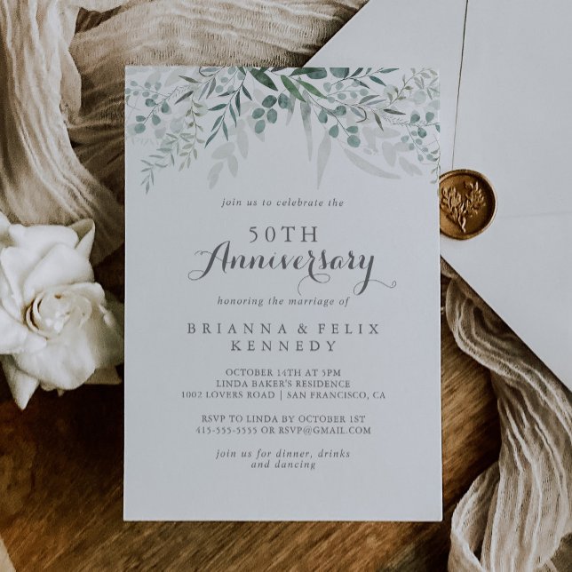 Minimalist Eucalyptus 50th Wedding Anniversary Invitation (Creator Uploaded)
