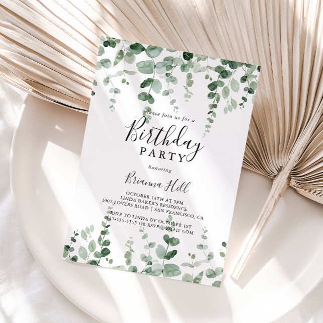 Minimalist Eucalyptus Birthday Party Invitation (Creator Uploaded)