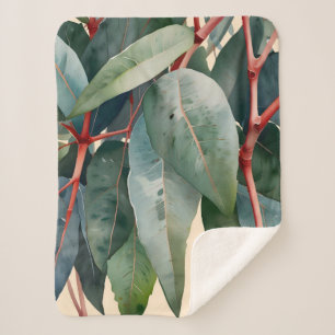 Minimalist Eucalyptus Botanical Art Sherpa Blanket
