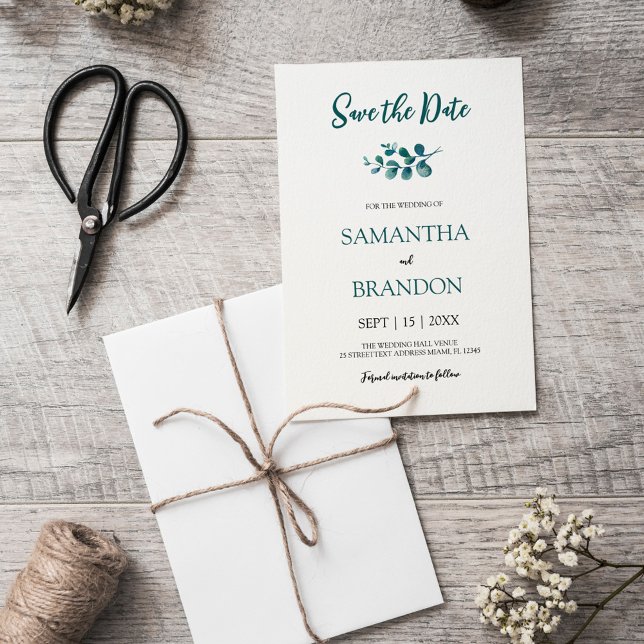 Minimalist eucalyptus botanical rustic greenery save the date (Creator Uploaded)