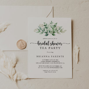 Minimalist Eucalyptus Bridal Shower Tea Party  Invitation