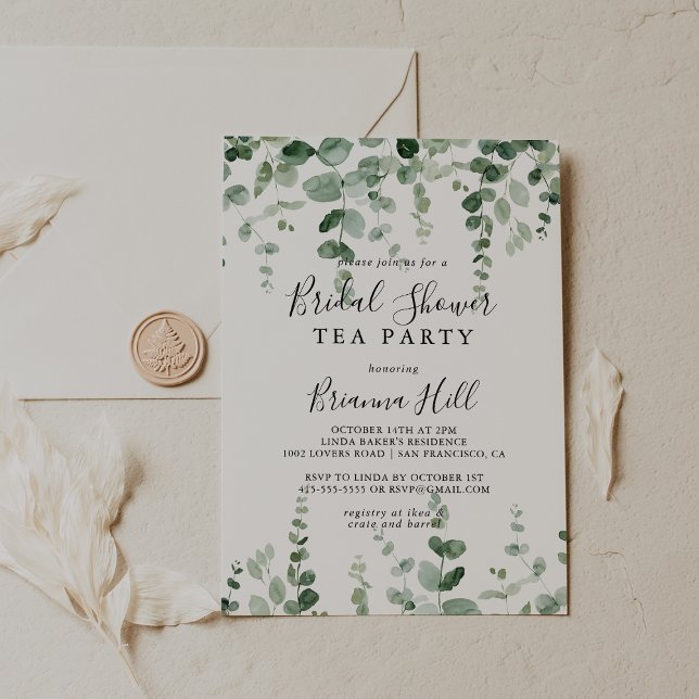 Minimalist Eucalyptus Bridal Shower Tea Party  Invitation (Creator Uploaded)