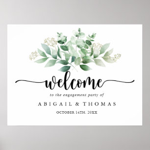 Minimalist Eucalyptus Engagement Party Welcome Poster
