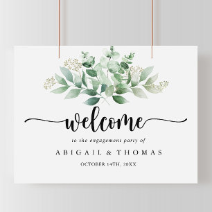 Minimalist Eucalyptus Engagement Party Welcome   Poster