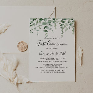Minimalist Eucalyptus First Communion Invitation