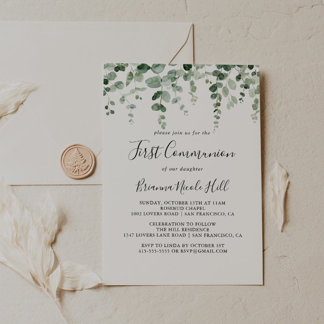 Minimalist Eucalyptus First Communion  Invitation (Creator Uploaded)