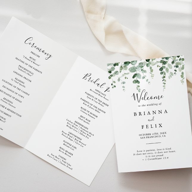 Minimalist Eucalyptus Folded Wedding Program (Creator Uploaded)