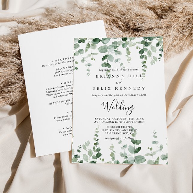 Minimalist Eucalyptus Front & Back Wedding  Invita Invitation (Creator Uploaded)