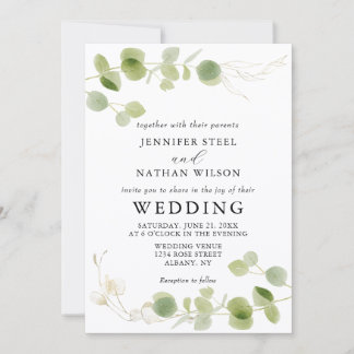 Minimalist Eucalyptus Green Foliage Classy Wedding Invitation
