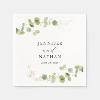 Minimalist Eucalyptus Green Foliage Classy Wedding Napkin