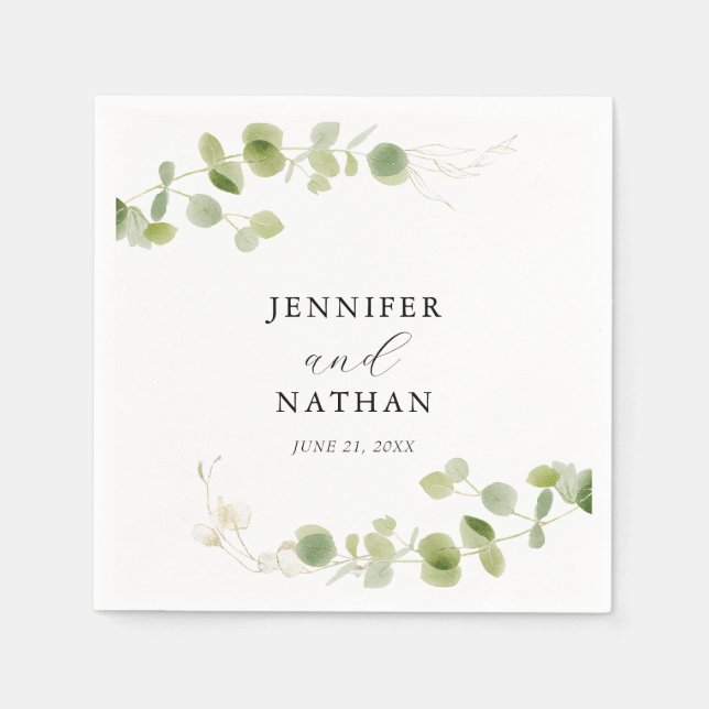 Minimalist Eucalyptus Green Foliage Classy Wedding Napkin (Front)