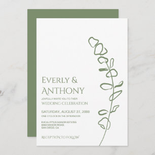 Minimalist Eucalyptus Green Wedding Invitation
