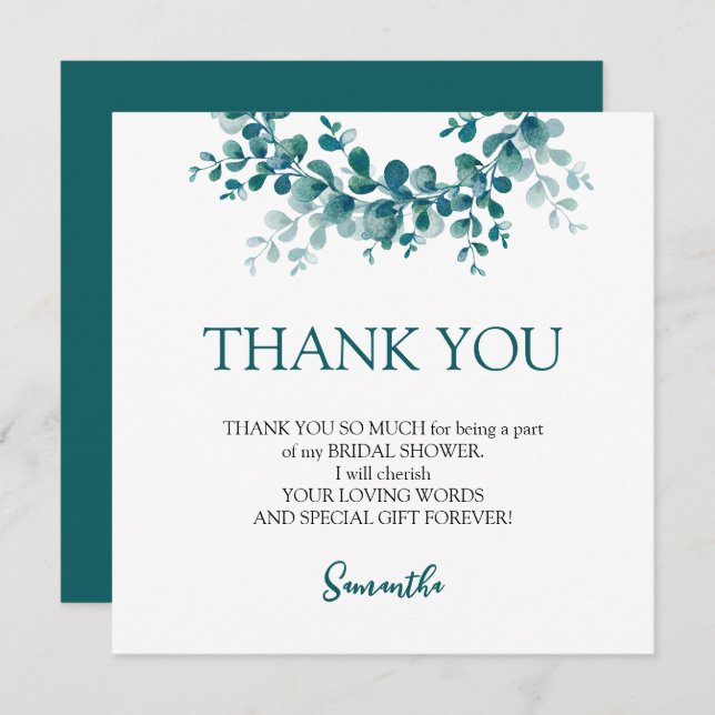 Minimalist eucalyptus greenery Bridal Shower Thank You Card (Front/Back)