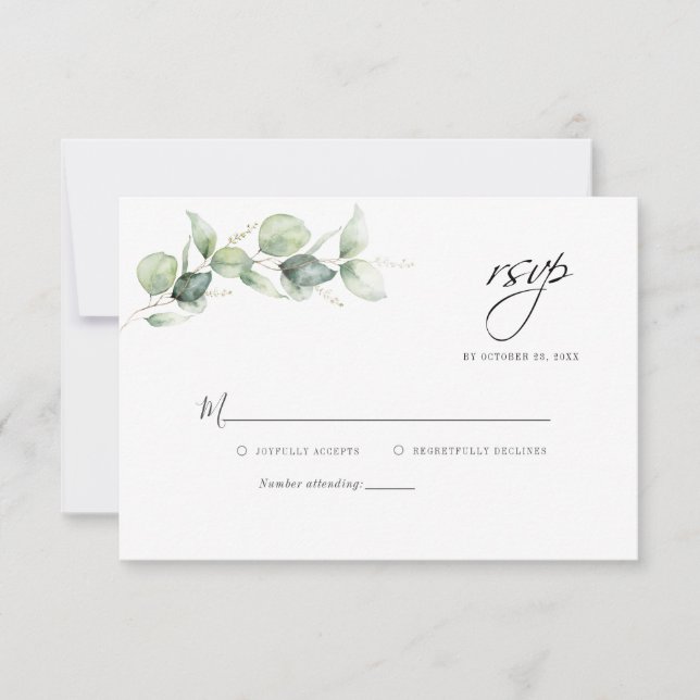 Minimalist Eucalyptus Greenery Foliage Wedding RSVP Card (Front)
