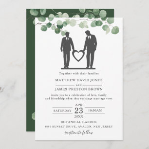 Minimalist Eucalyptus Greenery Gay Wedding Grooms Invitation