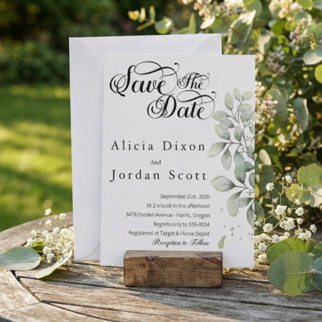 Minimalist Eucalyptus Greenery Save the Date Invitation (Creator Uploaded)