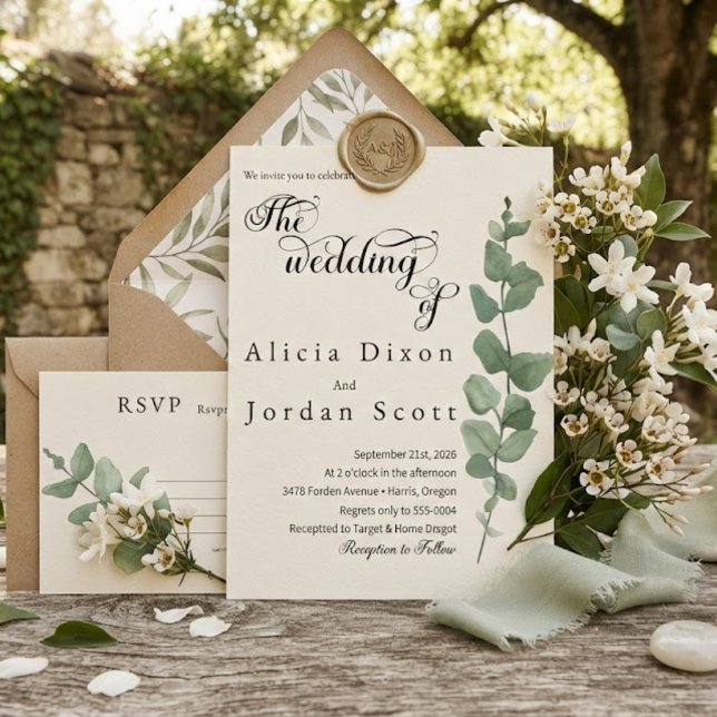 Minimalist Eucalyptus Greenery Wedding Invitation (Creator Uploaded)